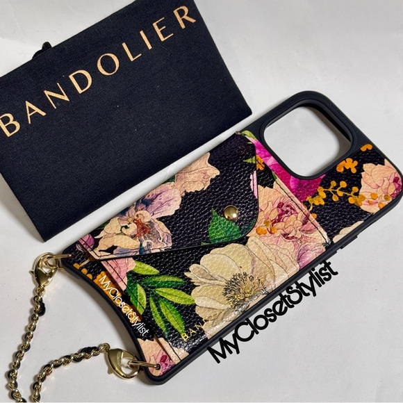 BANDOLIER Black Floral Leather Crossbody Chain Set NEW LIMITED EDITION 14 ProMax - Picture 3 of 7